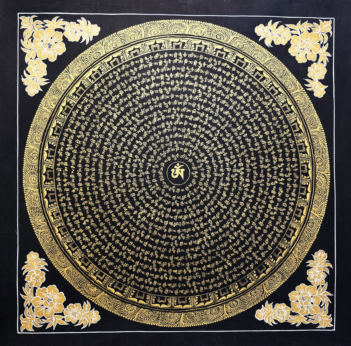 Original Hand-Painted Om Mani Padme Hum Mantra Mandala Thangka