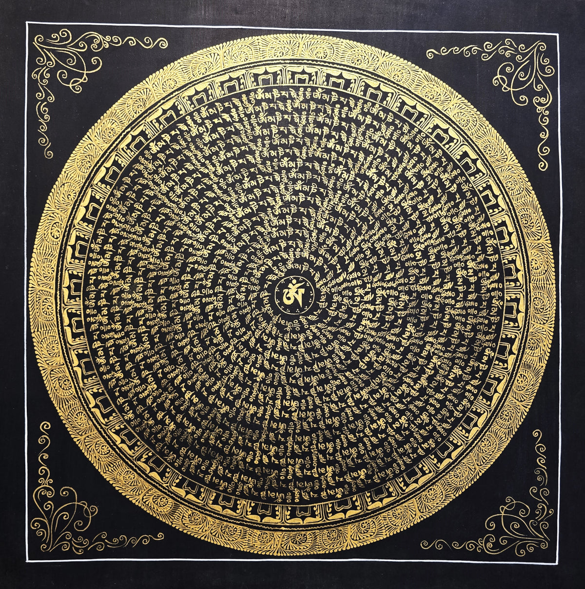 Original Hand-Painted Om Mani Padme Hum Mantra Mandala Thangka