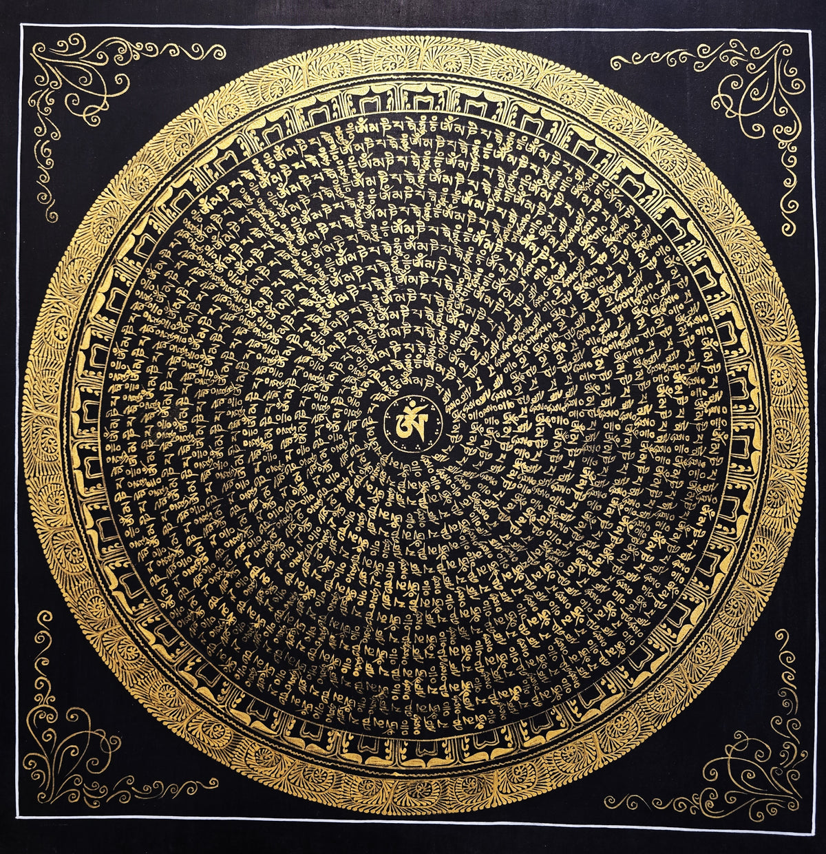 Original Hand-Painted Om Mani Padme Hum Mantra Mandala Thangka