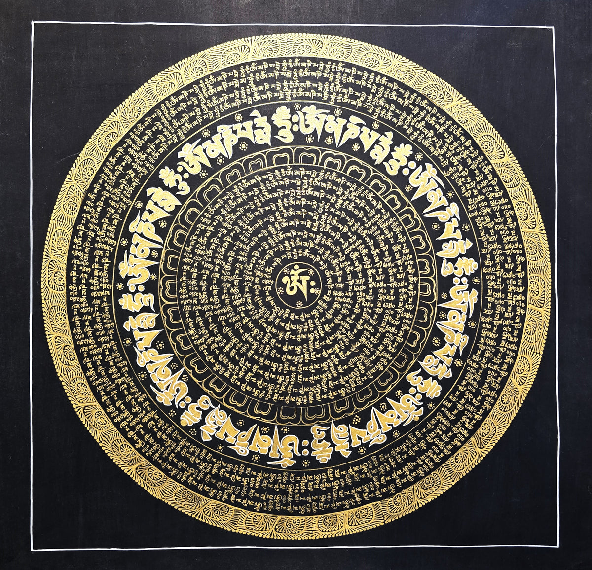 Original Hand-Painted Om Mani Padme Hum Mantra Mandala Thangka