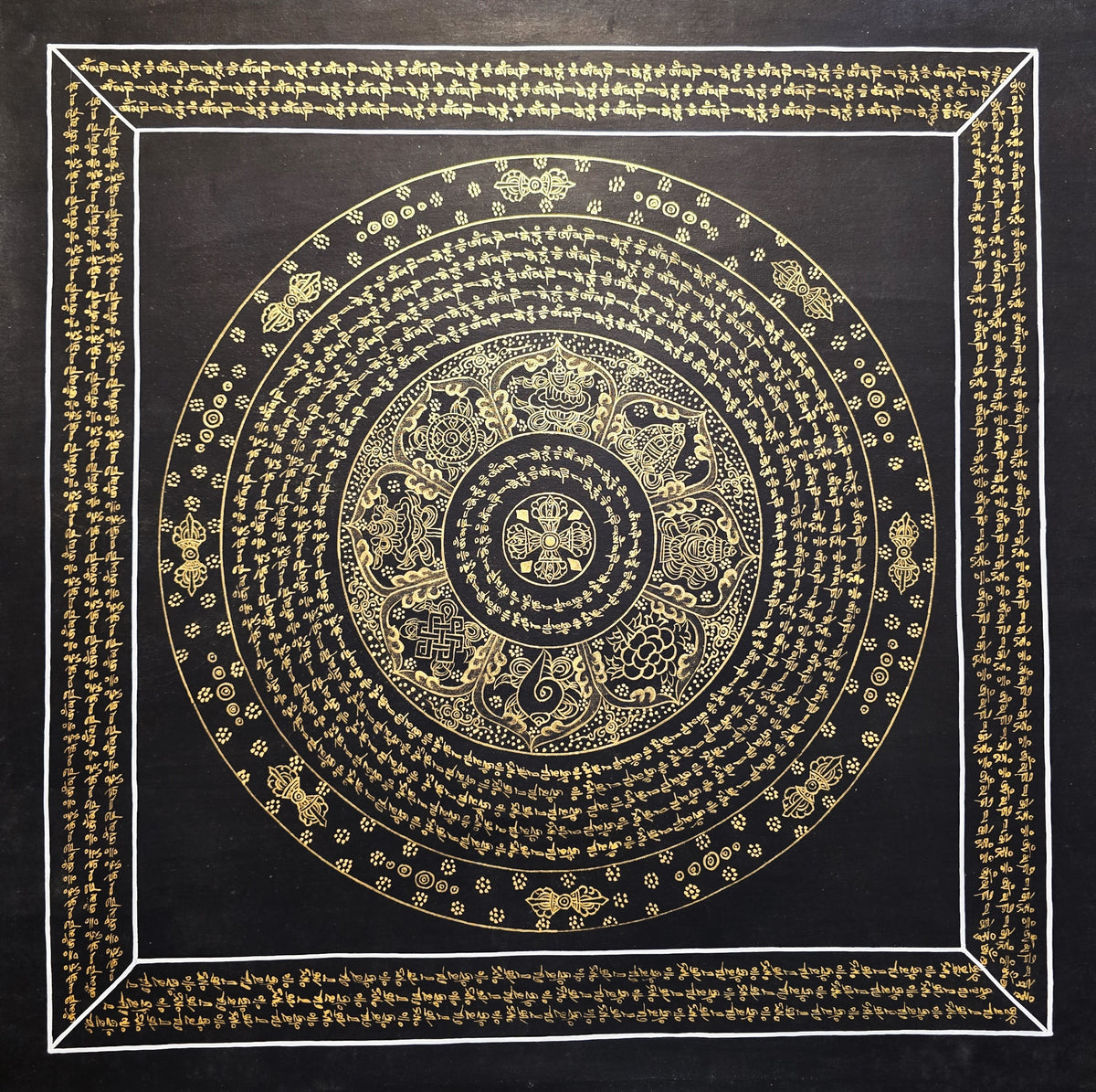 Original Hand-Painted Om Mani Padme Hum Mantra Mandala Thangka