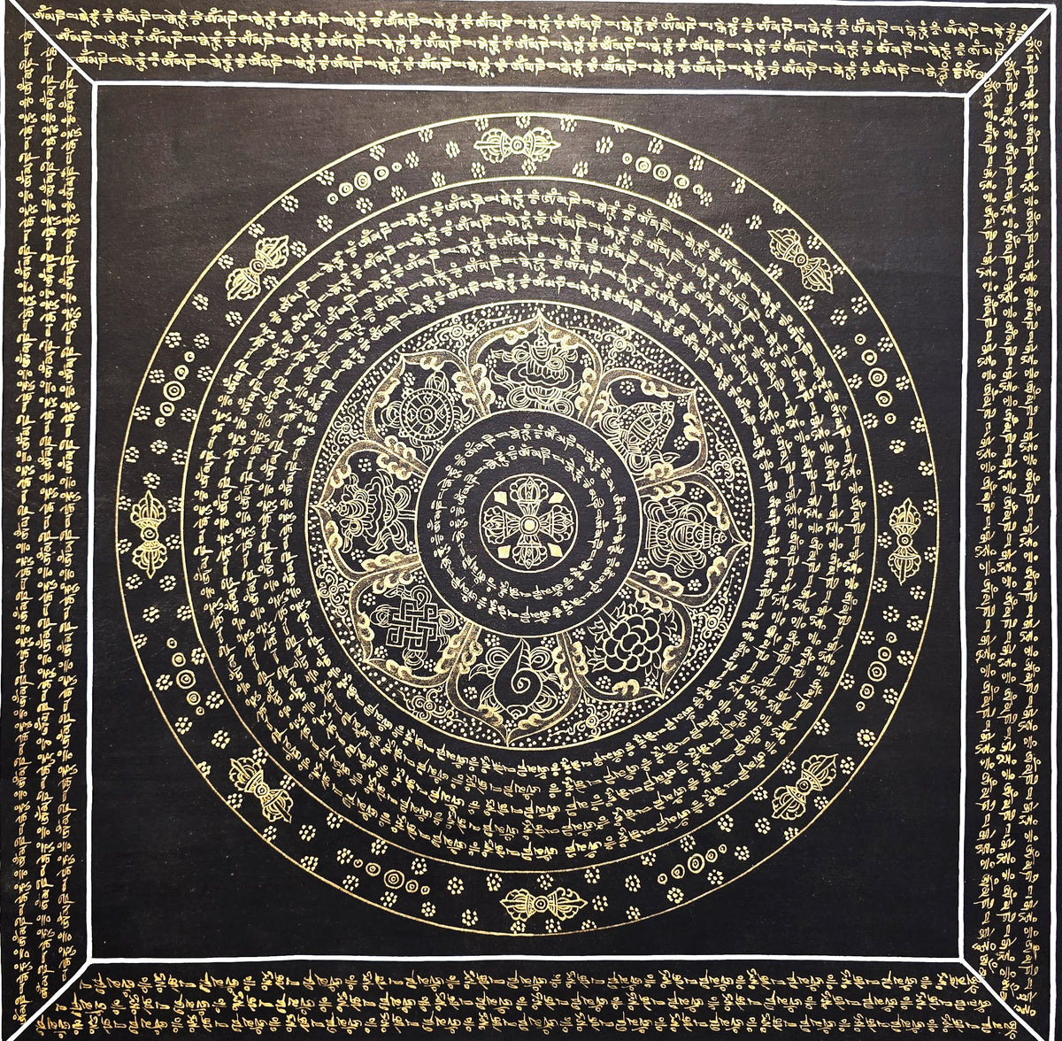 Original Hand-Painted Om Mani Padme Hum Mantra Mandala Thangka