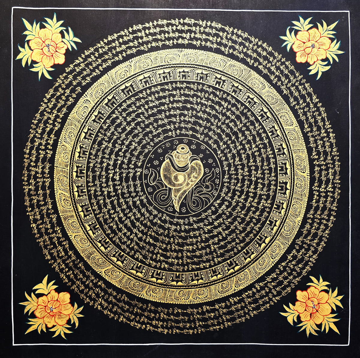 Original Hand-Painted Om Mani Padme Hum Mantra Mandala Thangka