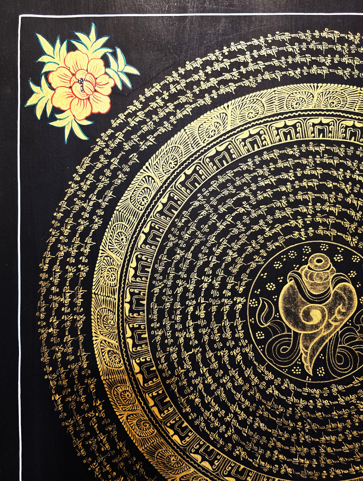 Original Hand-Painted Om Mani Padme Hum Mantra Mandala Thangka