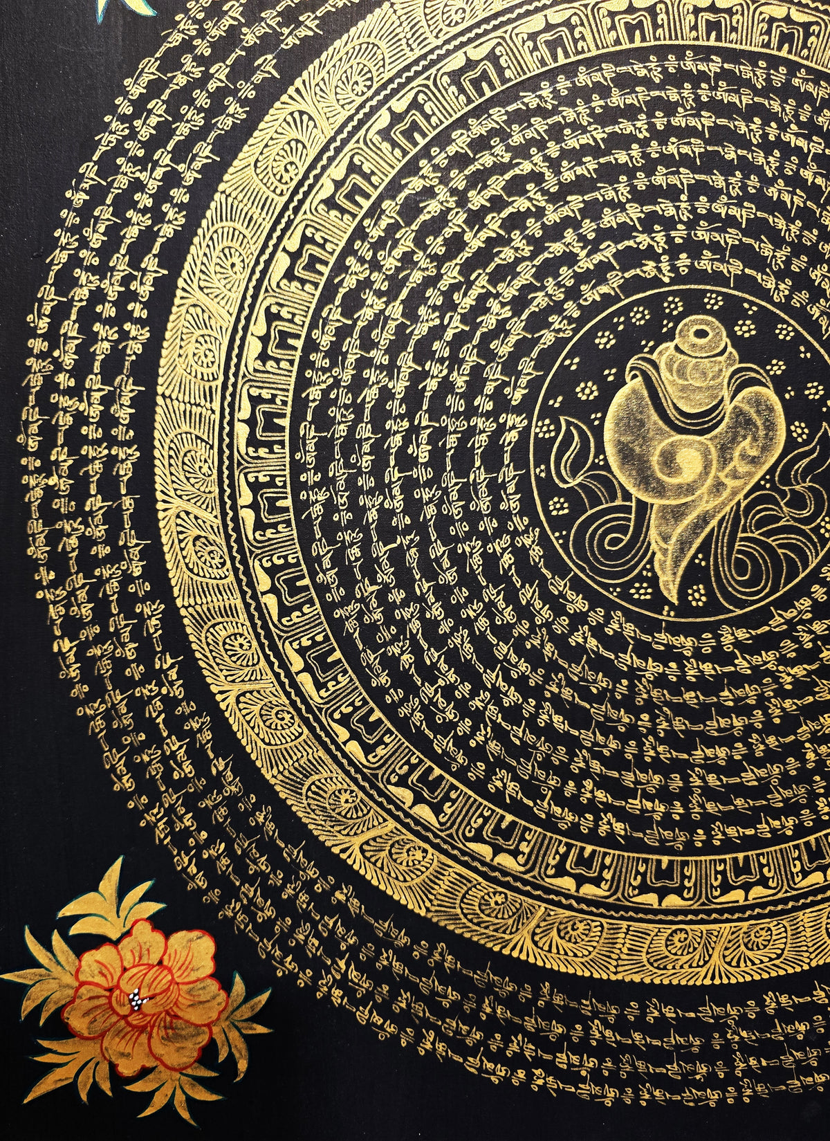 Original Hand-Painted Om Mani Padme Hum Mantra Mandala Thangka