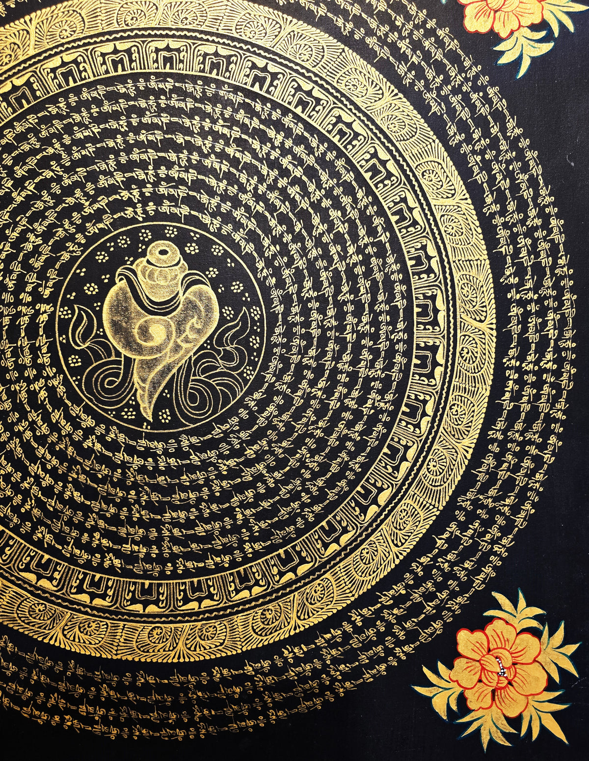 Original Hand-Painted Om Mani Padme Hum Mantra Mandala Thangka