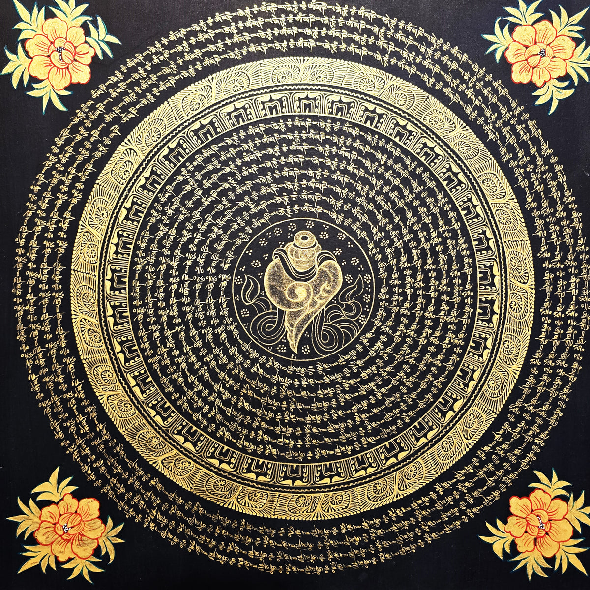Original Hand-Painted Om Mani Padme Hum Mantra Mandala Thangka