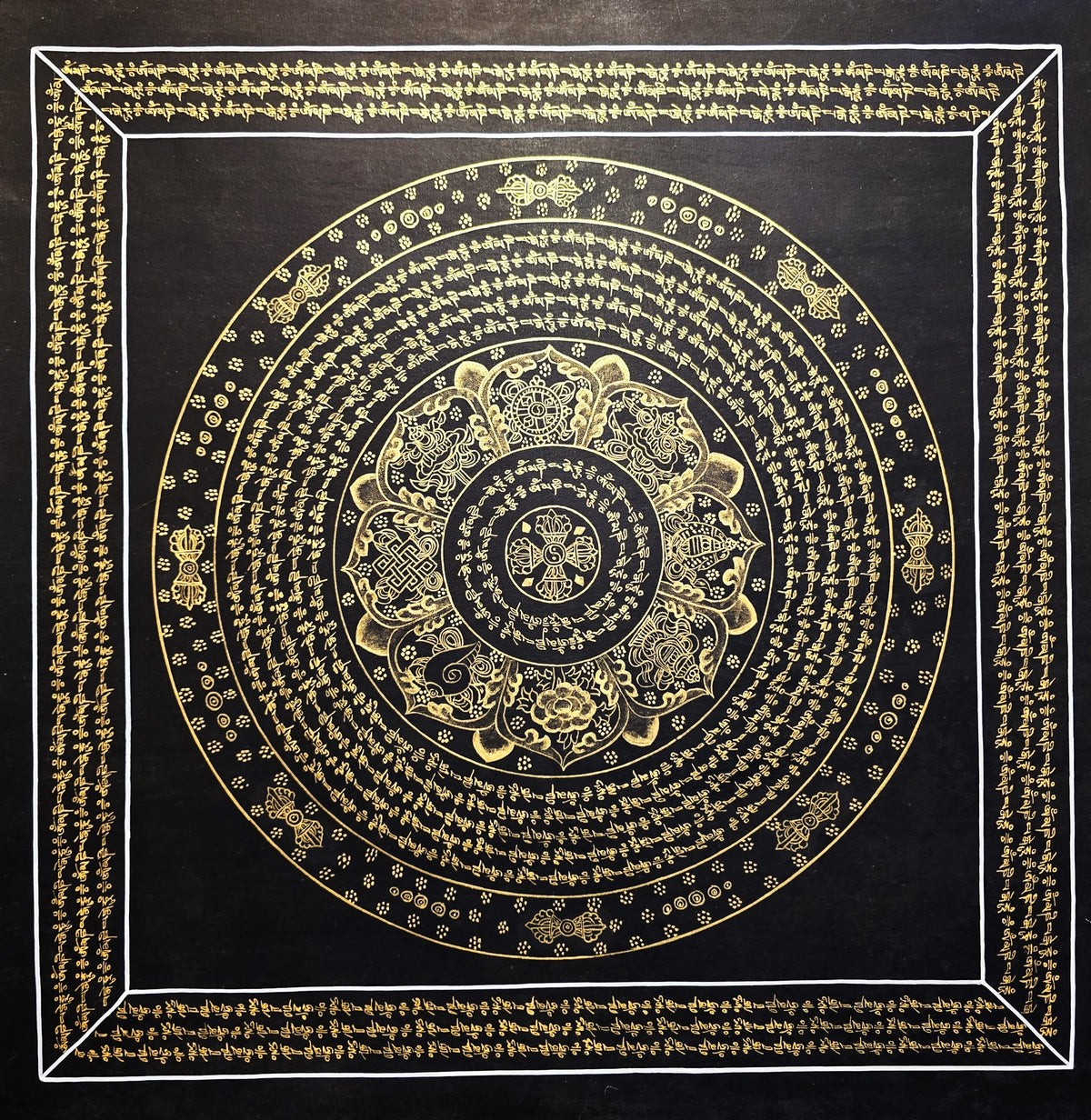 Original Hand-Painted Om Mani Padme Hum Mantra Mandala Thangka