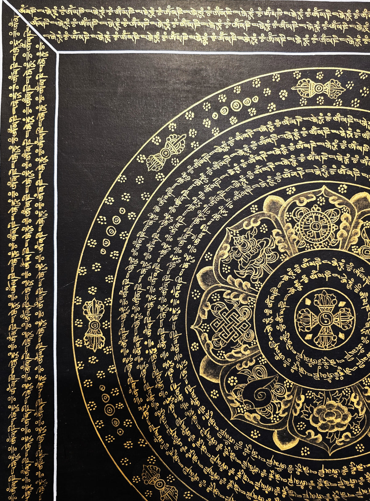 Original Hand-Painted Om Mani Padme Hum Mantra Mandala Thangka