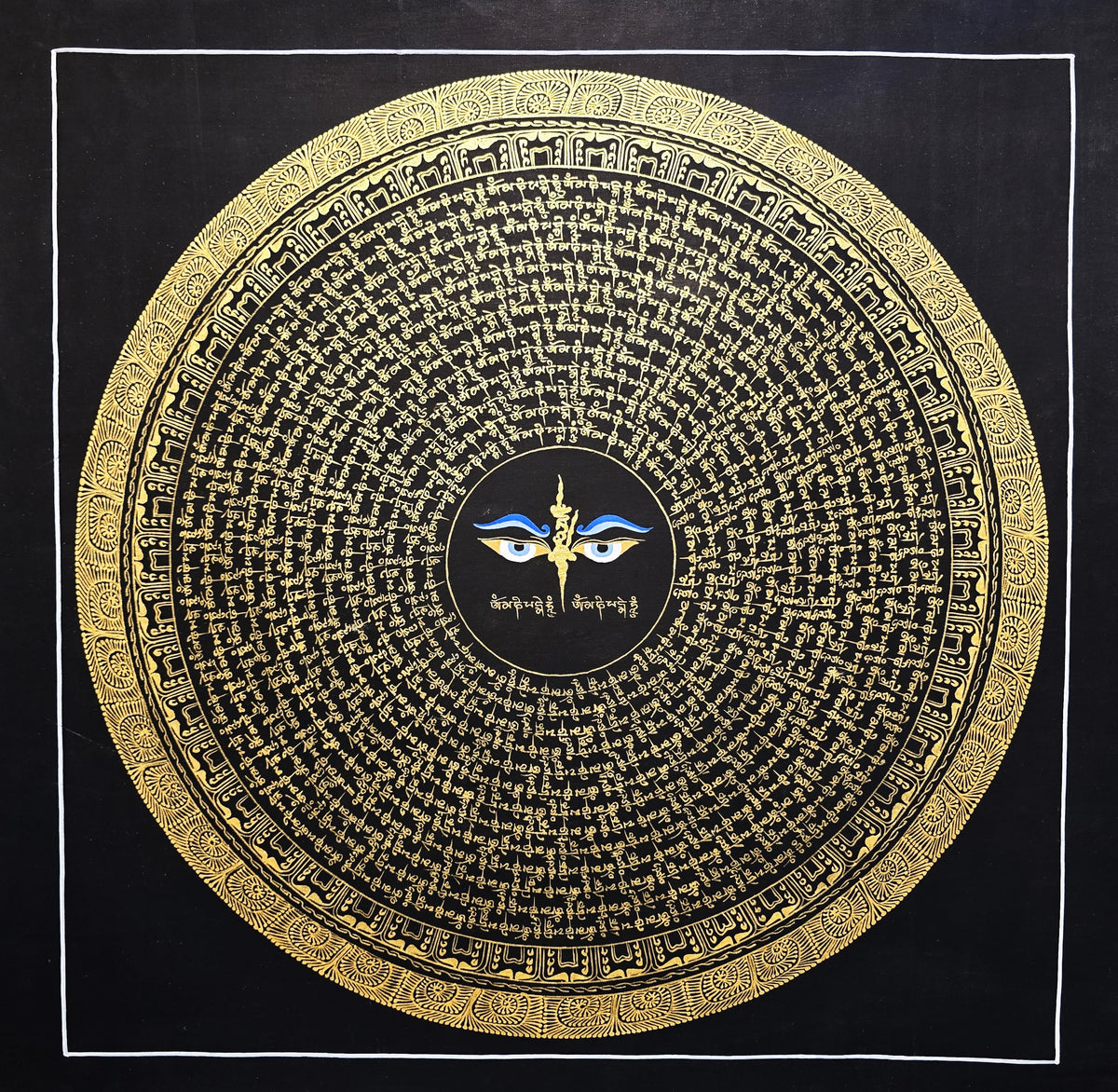 Original Hand-Painted Om Mani Padme Hum Mantra Mandala Thangka
