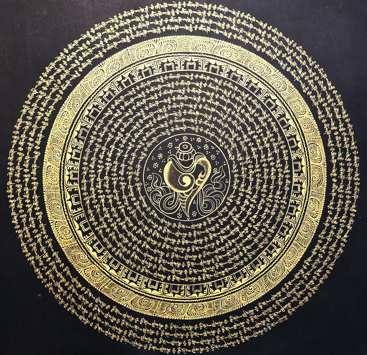 Original Hand-Painted Om Mani Padme Hum Mantra Mandala Thangka