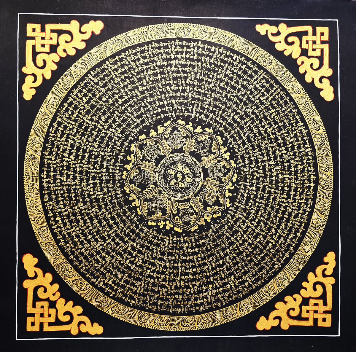 Original Hand-Painted Om Mani Padme Hum Mantra Mandala Thangka