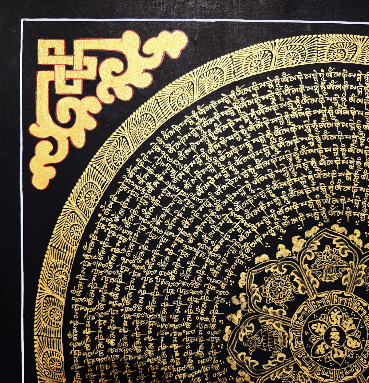 Original Hand-Painted Om Mani Padme Hum Mantra Mandala Thangka