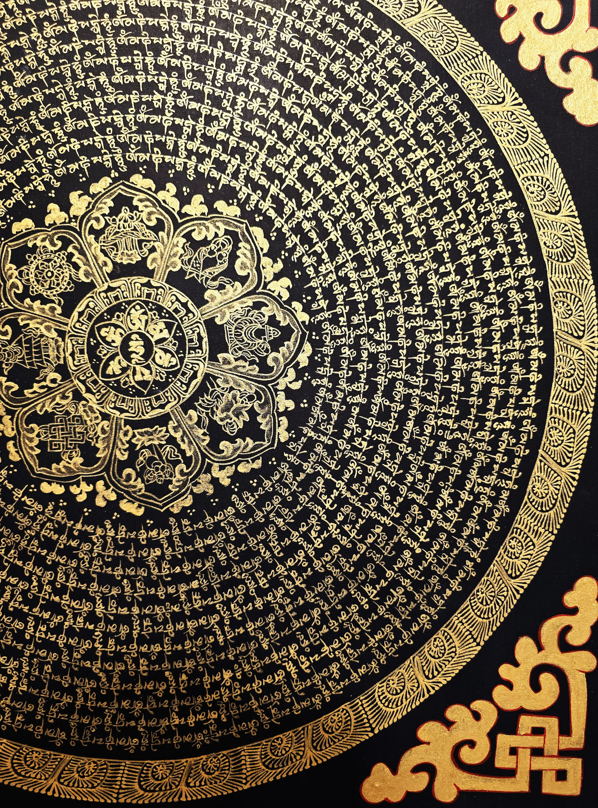 Original Hand-Painted Om Mani Padme Hum Mantra Mandala Thangka