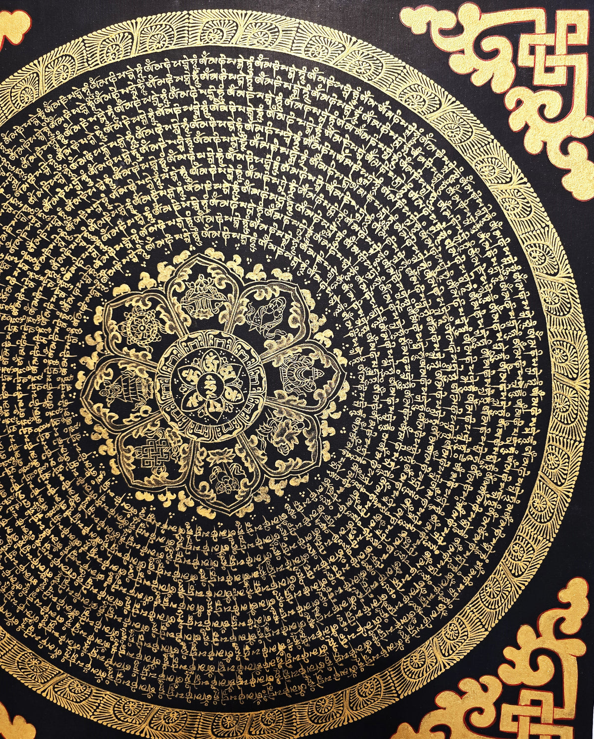Original Hand-Painted Om Mani Padme Hum Mantra Mandala Thangka