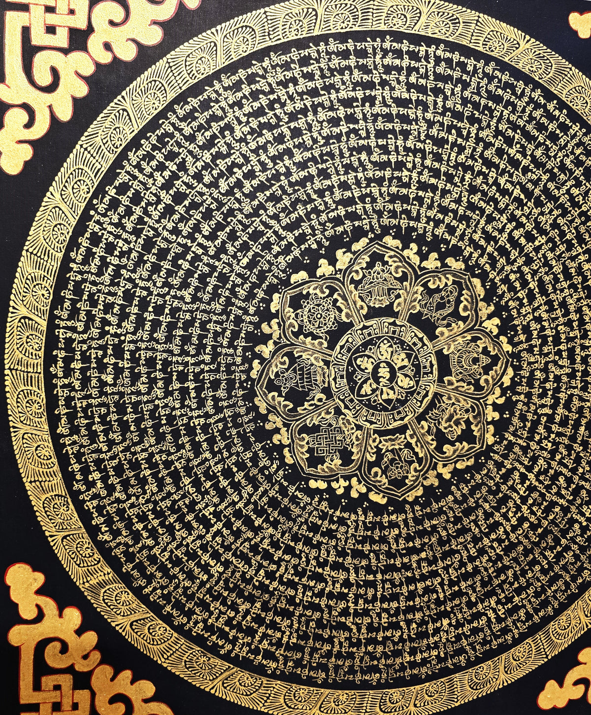 Original Hand-Painted Om Mani Padme Hum Mantra Mandala Thangka