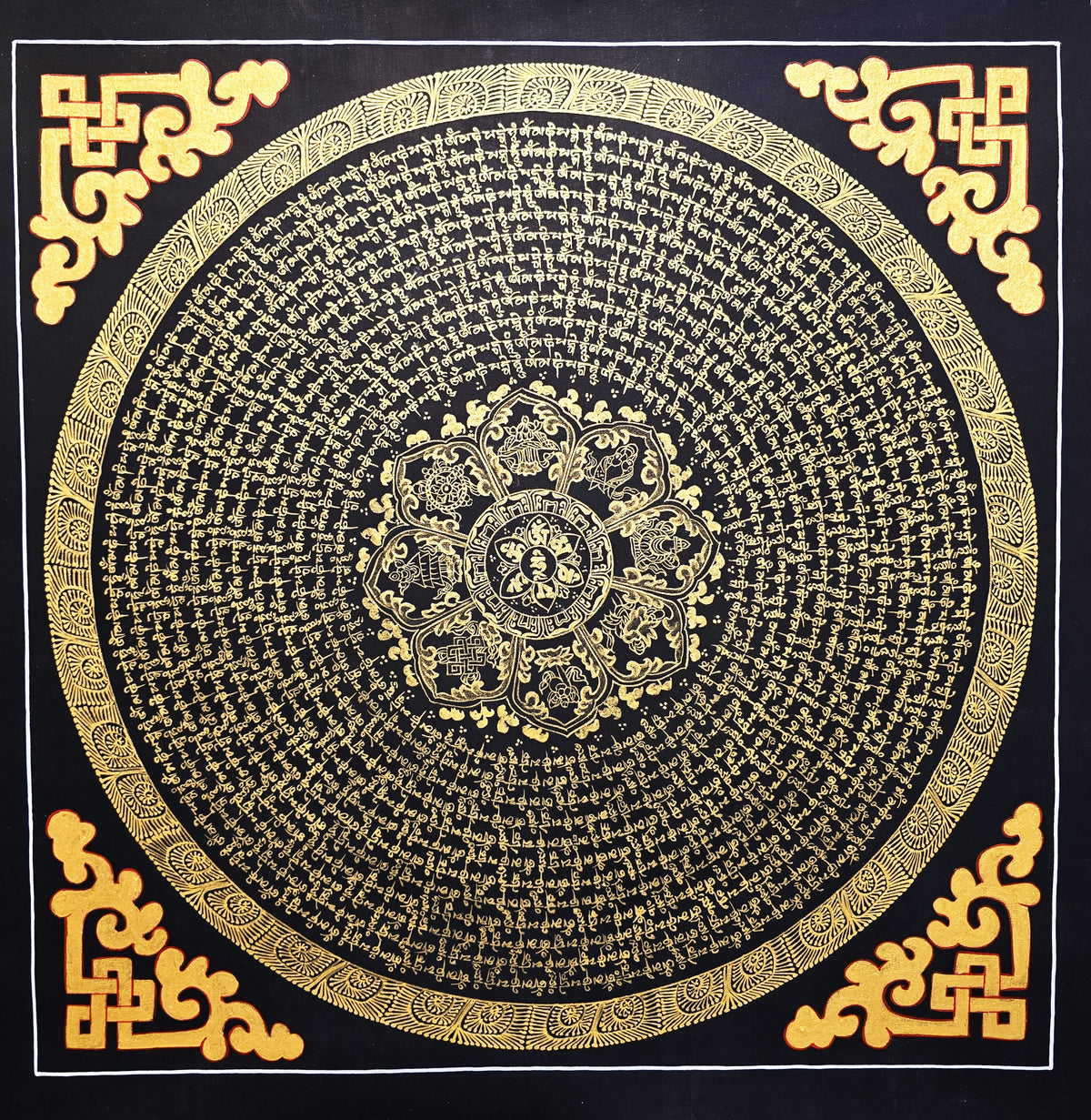 Original Hand-Painted Om Mani Padme Hum Mantra Mandala Thangka