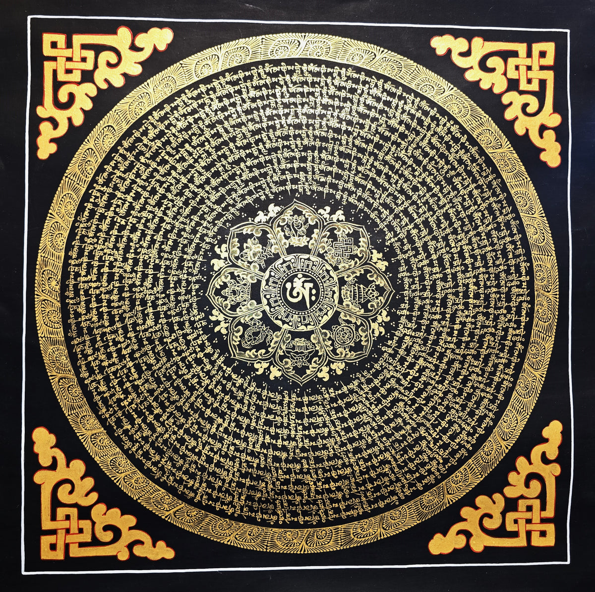 Original Hand-Painted Om Mani Padme Hum Mantra Mandala Thangka