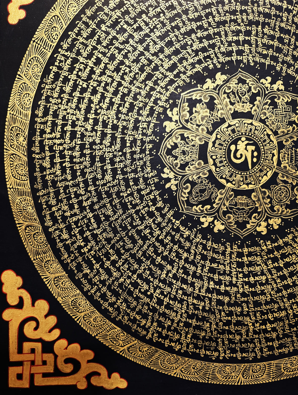 Original Hand-Painted Om Mani Padme Hum Mantra Mandala Thangka