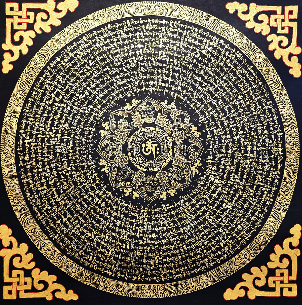 Original Hand-Painted Om Mani Padme Hum Mantra Mandala Thangka