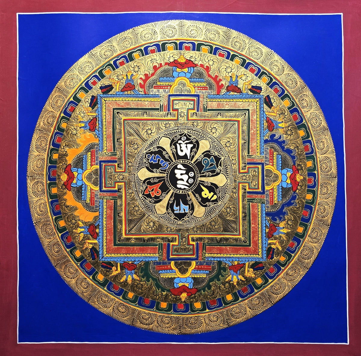Original Hand-Painted Om Mani Padme Hum  Mandala Thangka