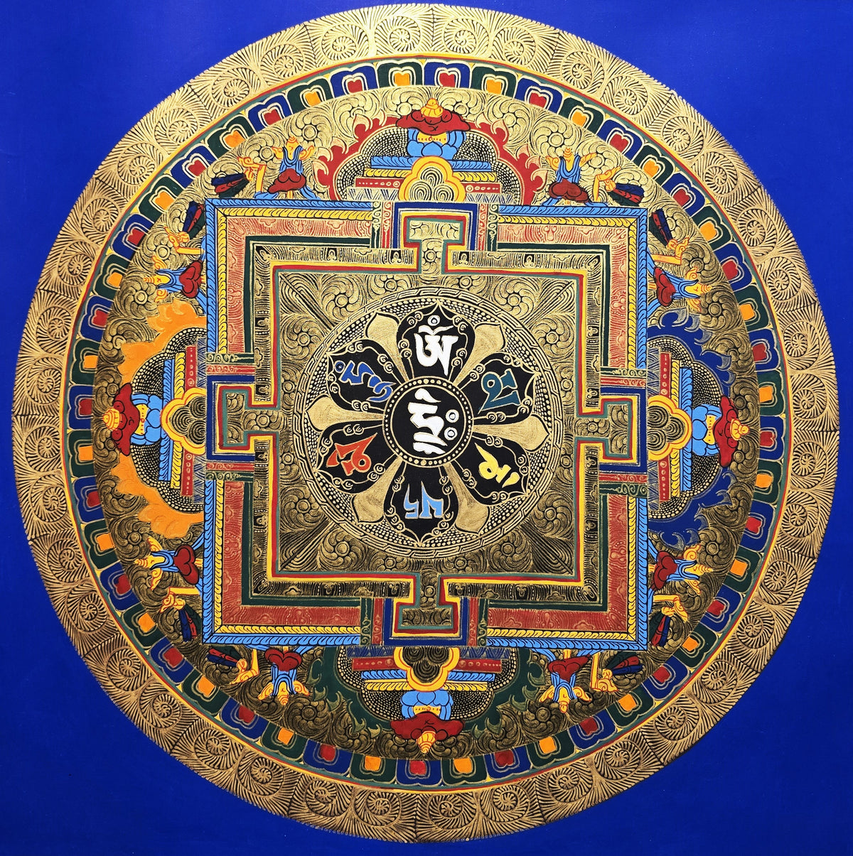 Original Hand-Painted Om Mani Padme Hum  Mandala Thangka