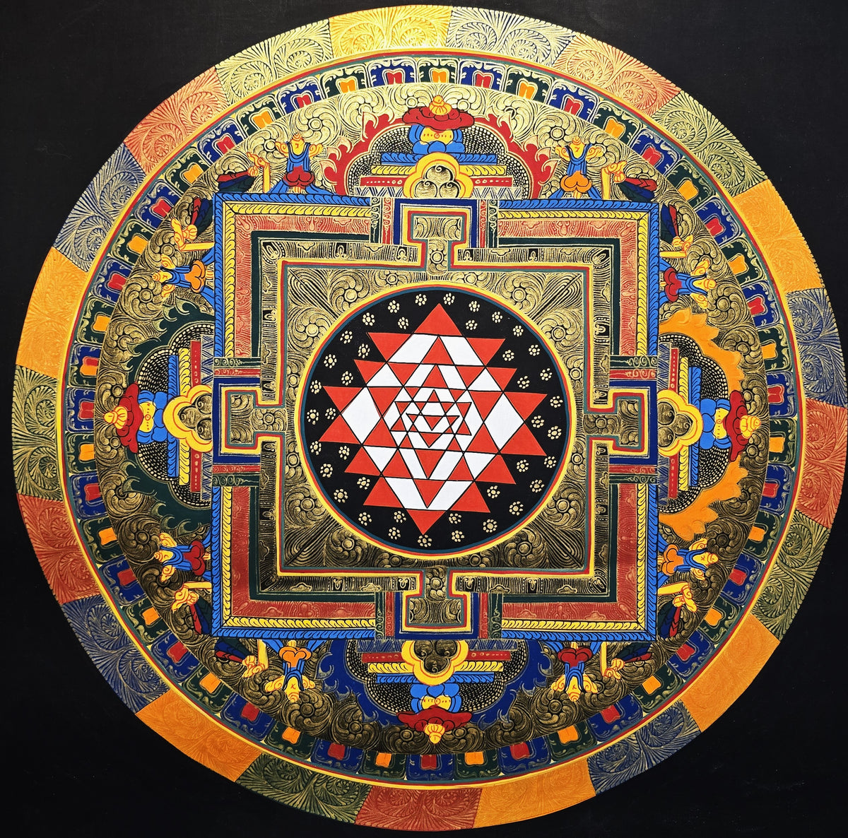 Original Hand-Painted Shree Yantra  Mandala Thangka
