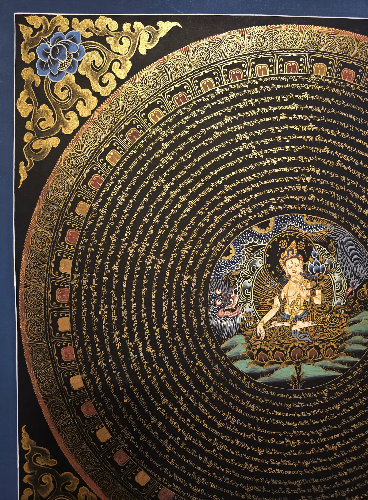 White Tara Mandala with White Tara Mantra – Hand-Painted Thangka from Nepal
