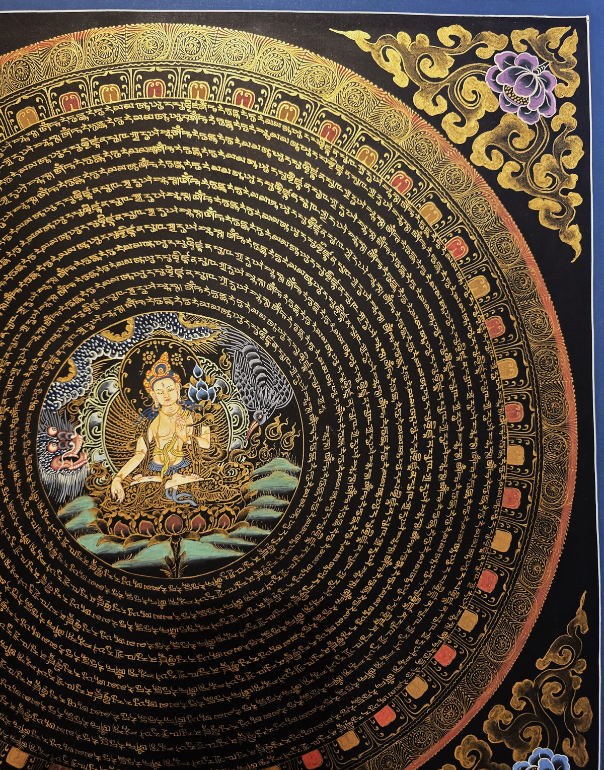 White Tara Mandala with White Tara Mantra – Hand-Painted Thangka from Nepal
