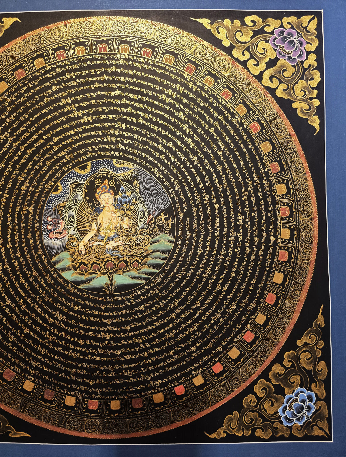 White Tara Mandala with White Tara Mantra – Hand-Painted Thangka from Nepal