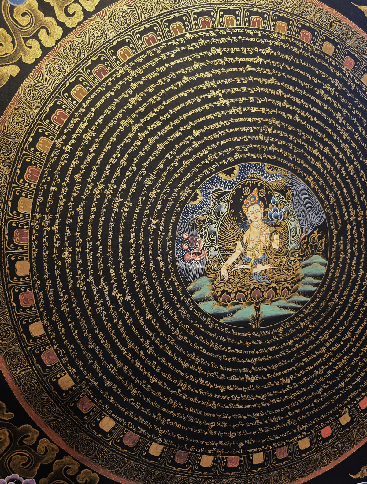 White Tara Mandala with White Tara Mantra – Hand-Painted Thangka from Nepal