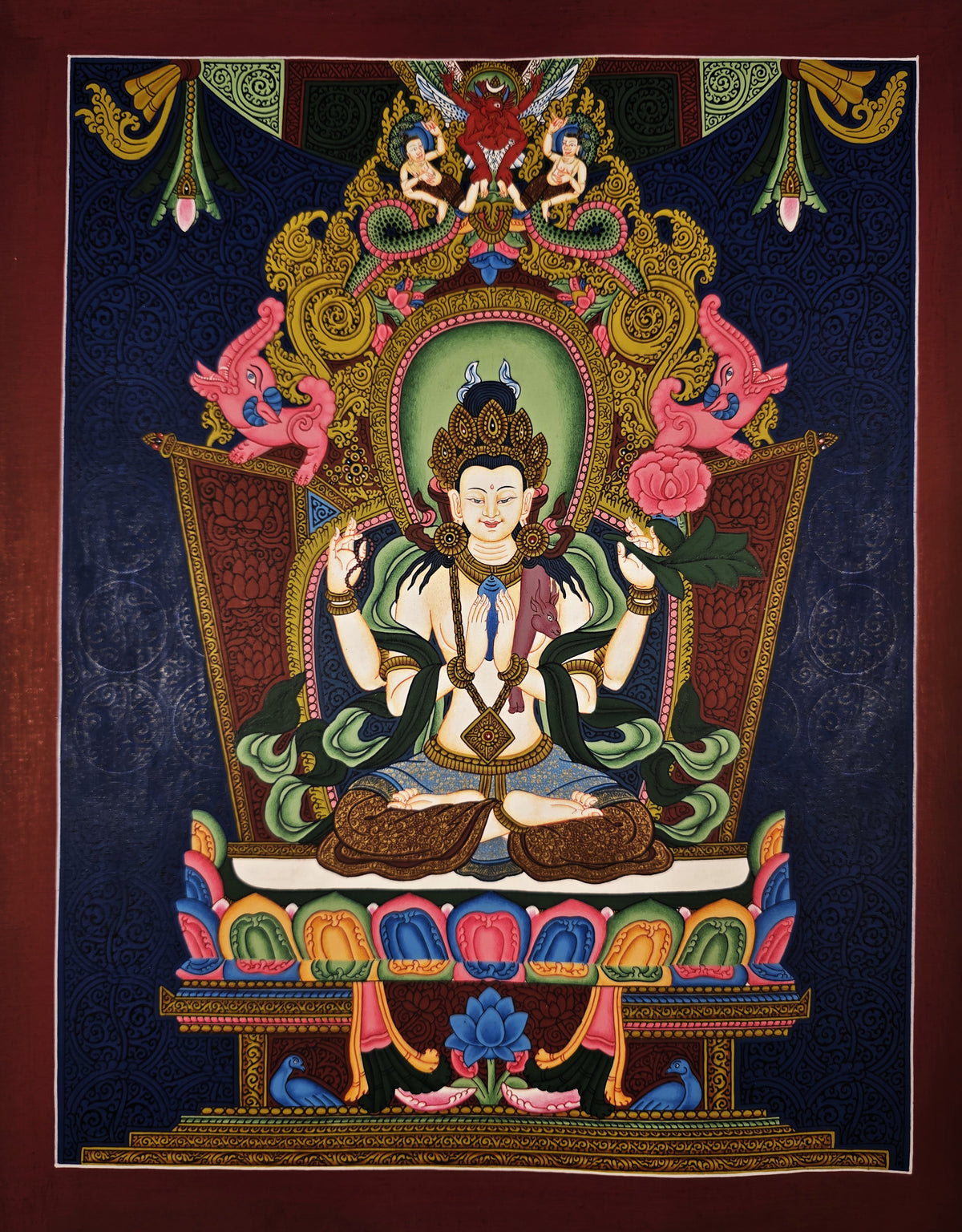 Chenrezig Thangka – Hand-Painted Tibetan Buddhist Art | Meditation & Protection Wall Decor