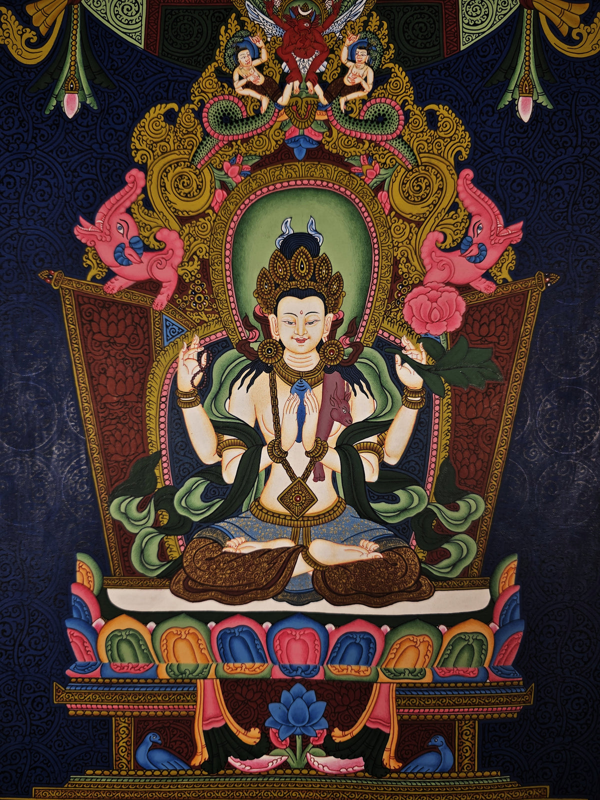 Chenrezig Thangka – Hand-Painted Tibetan Buddhist Art | Meditation & Protection Wall Decor
