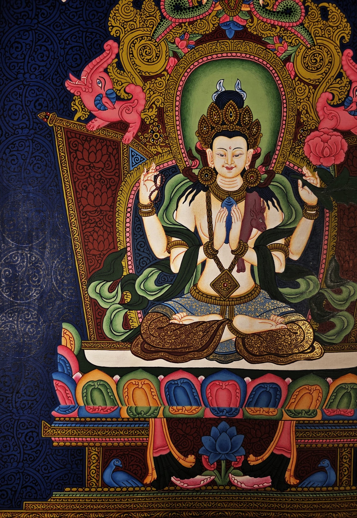 Chenrezig Thangka – Hand-Painted Tibetan Buddhist Art | Meditation & Protection Wall Decor