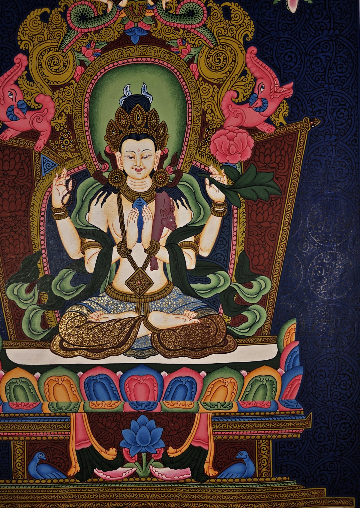 Chenrezig Thangka – Hand-Painted Tibetan Buddhist Art | Meditation & Protection Wall Decor