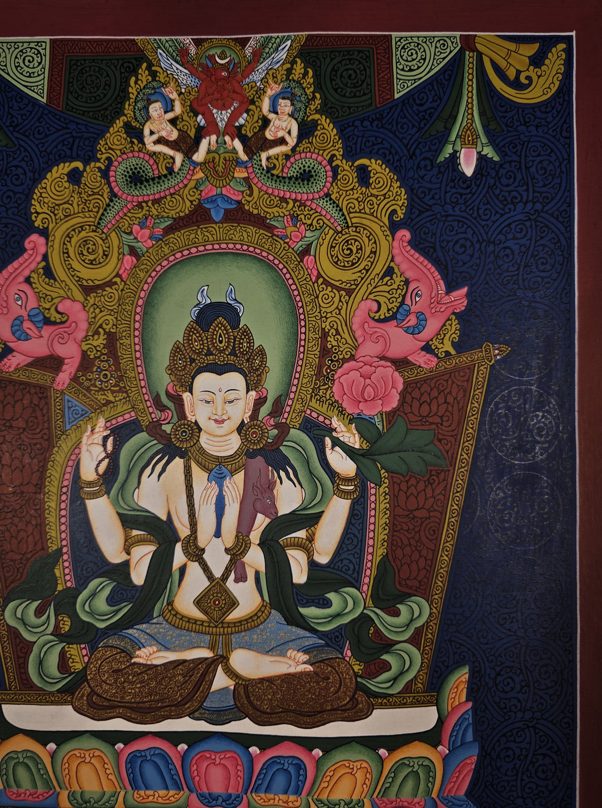 Chenrezig Thangka – Hand-Painted Tibetan Buddhist Art | Meditation & Protection Wall Decor