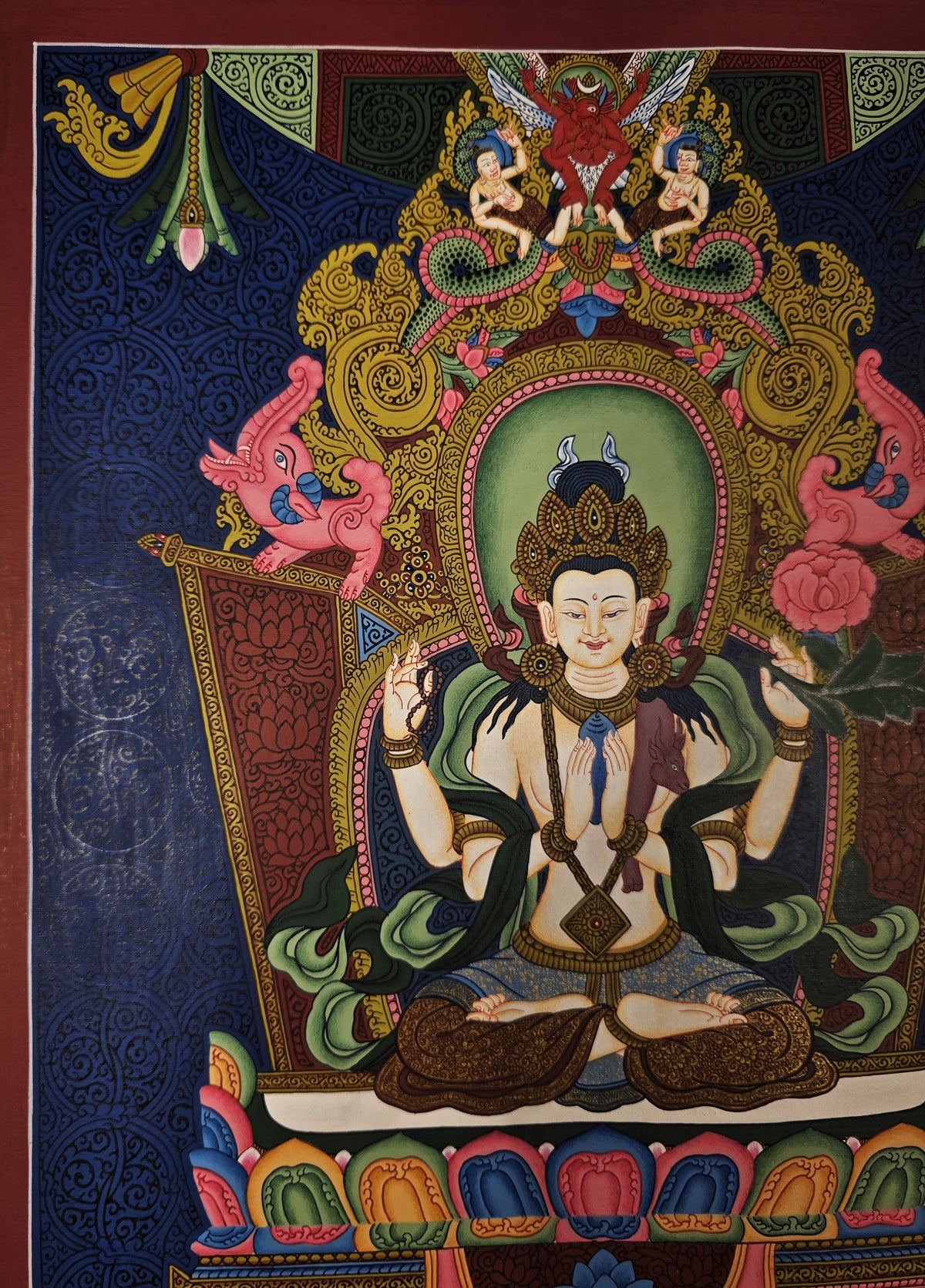 Chenrezig Thangka – Hand-Painted Tibetan Buddhist Art | Meditation & Protection Wall Decor
