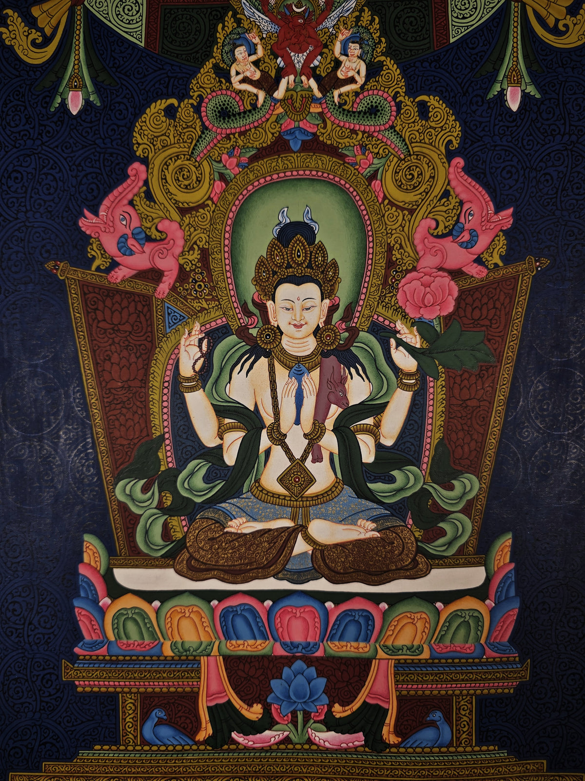 Chenrezig Thangka – Hand-Painted Tibetan Buddhist Art | Meditation & Protection Wall Decor