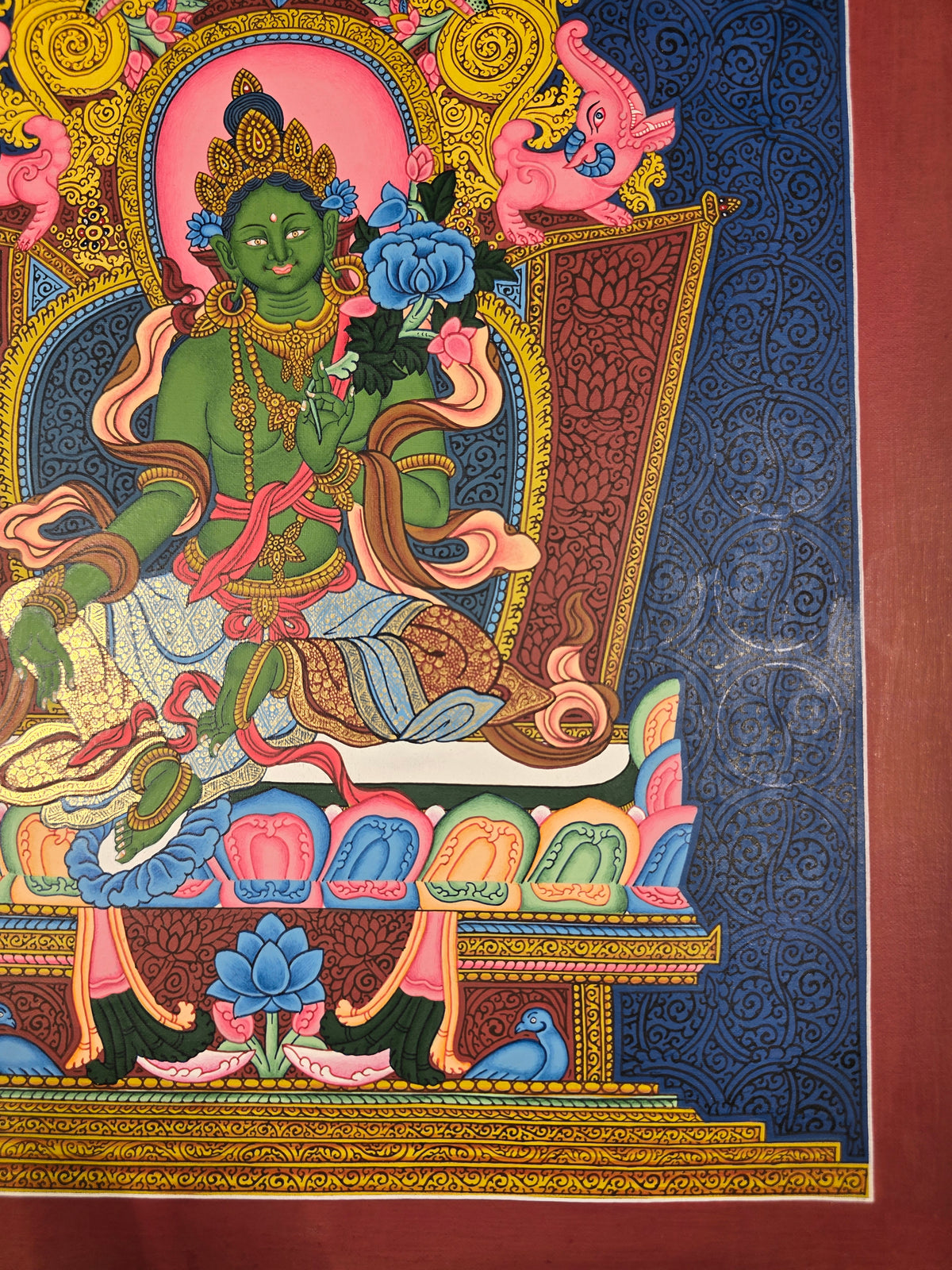 Green Tara Fine Thangka – Hand-Painted Tibetan Buddhist Art | Meditation & Protection Wall Decor