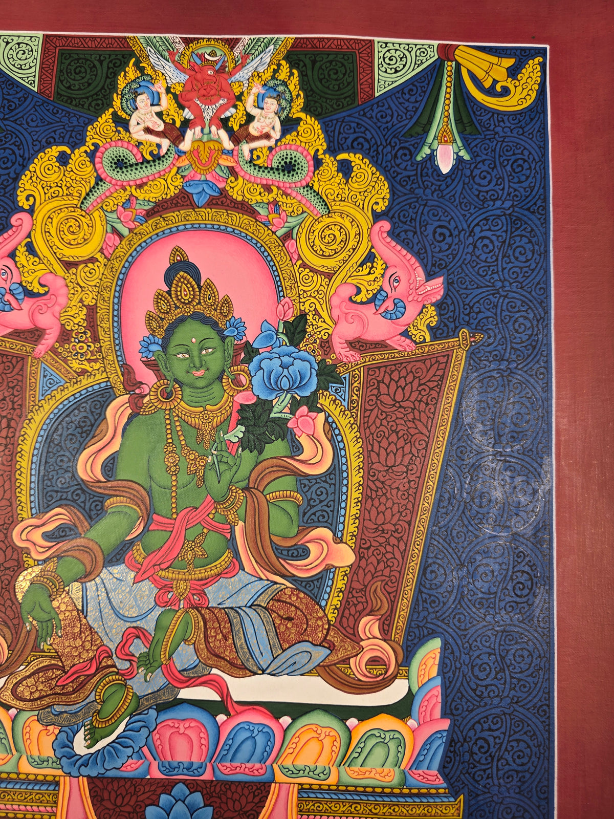 Green Tara Fine Thangka – Hand-Painted Tibetan Buddhist Art | Meditation & Protection Wall Decor