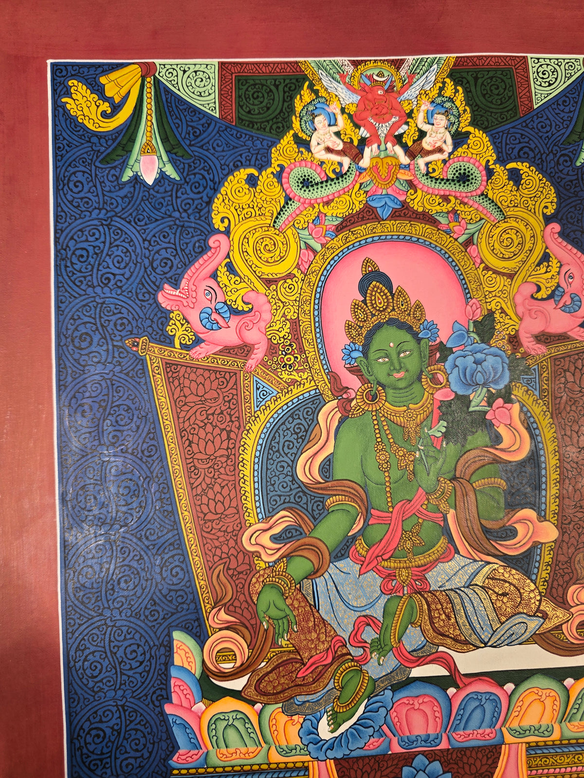 Green Tara Fine Thangka – Hand-Painted Tibetan Buddhist Art | Meditation & Protection Wall Decor