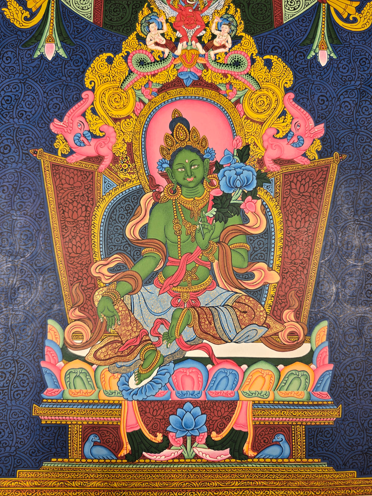 Green Tara Fine Thangka – Hand-Painted Tibetan Buddhist Art | Meditation & Protection Wall Decor