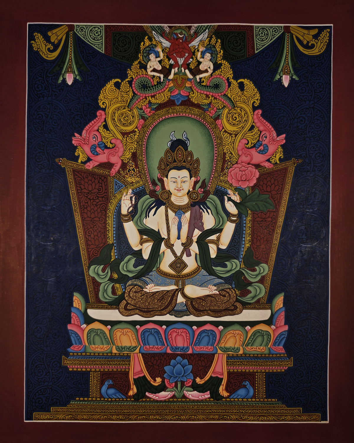Chenrezig Thangka – Hand-Painted Tibetan Buddhist Art | Meditation & Protection Wall Decor
