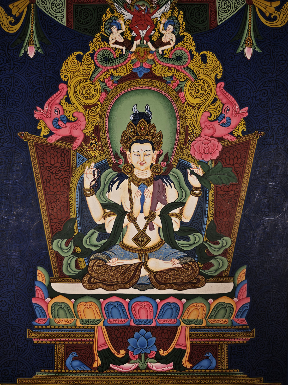 Chenrezig Thangka – Hand-Painted Tibetan Buddhist Art | Meditation & Protection Wall Decor