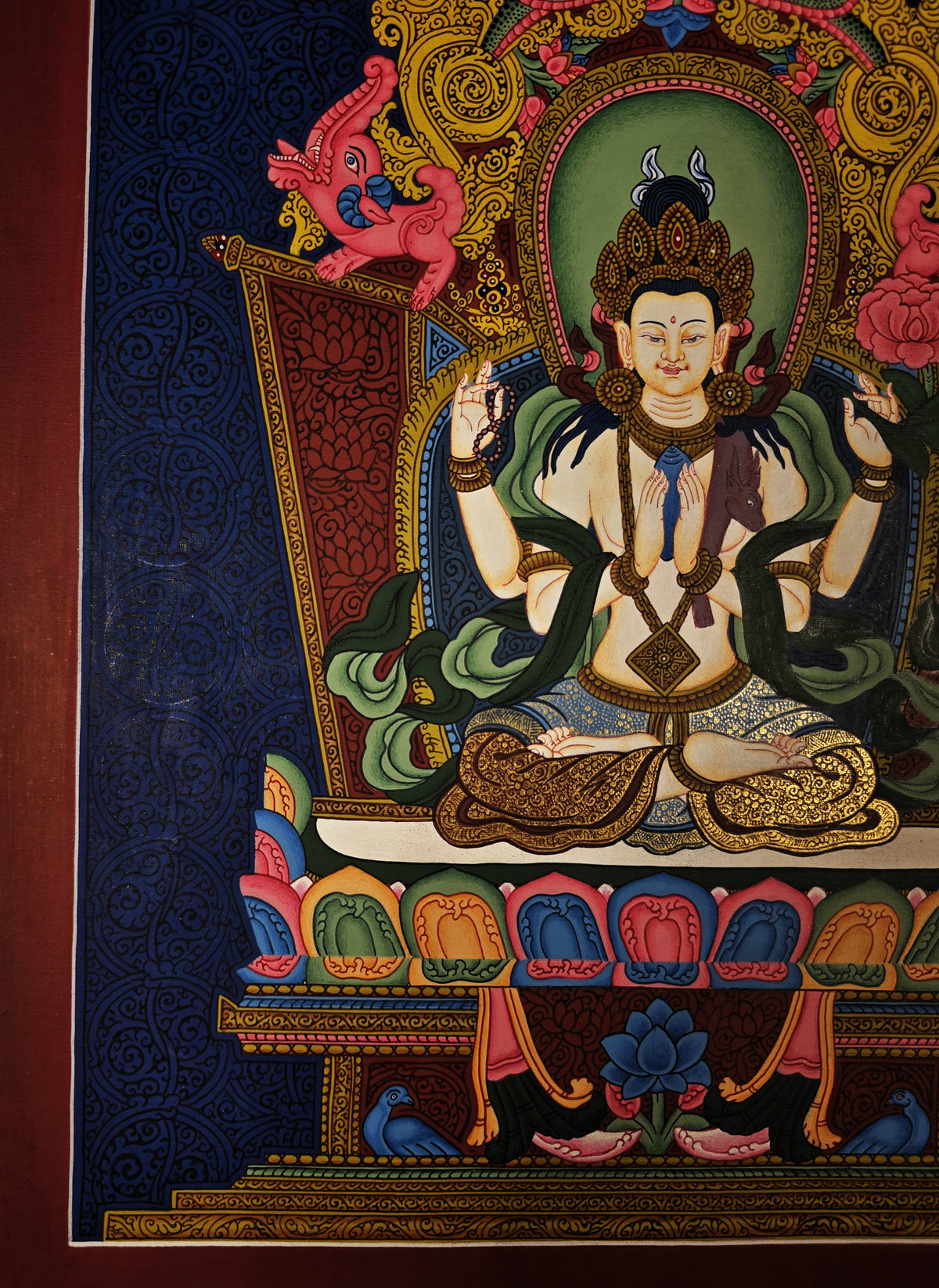 Chenrezig Thangka – Hand-Painted Tibetan Buddhist Art | Meditation & Protection Wall Decor