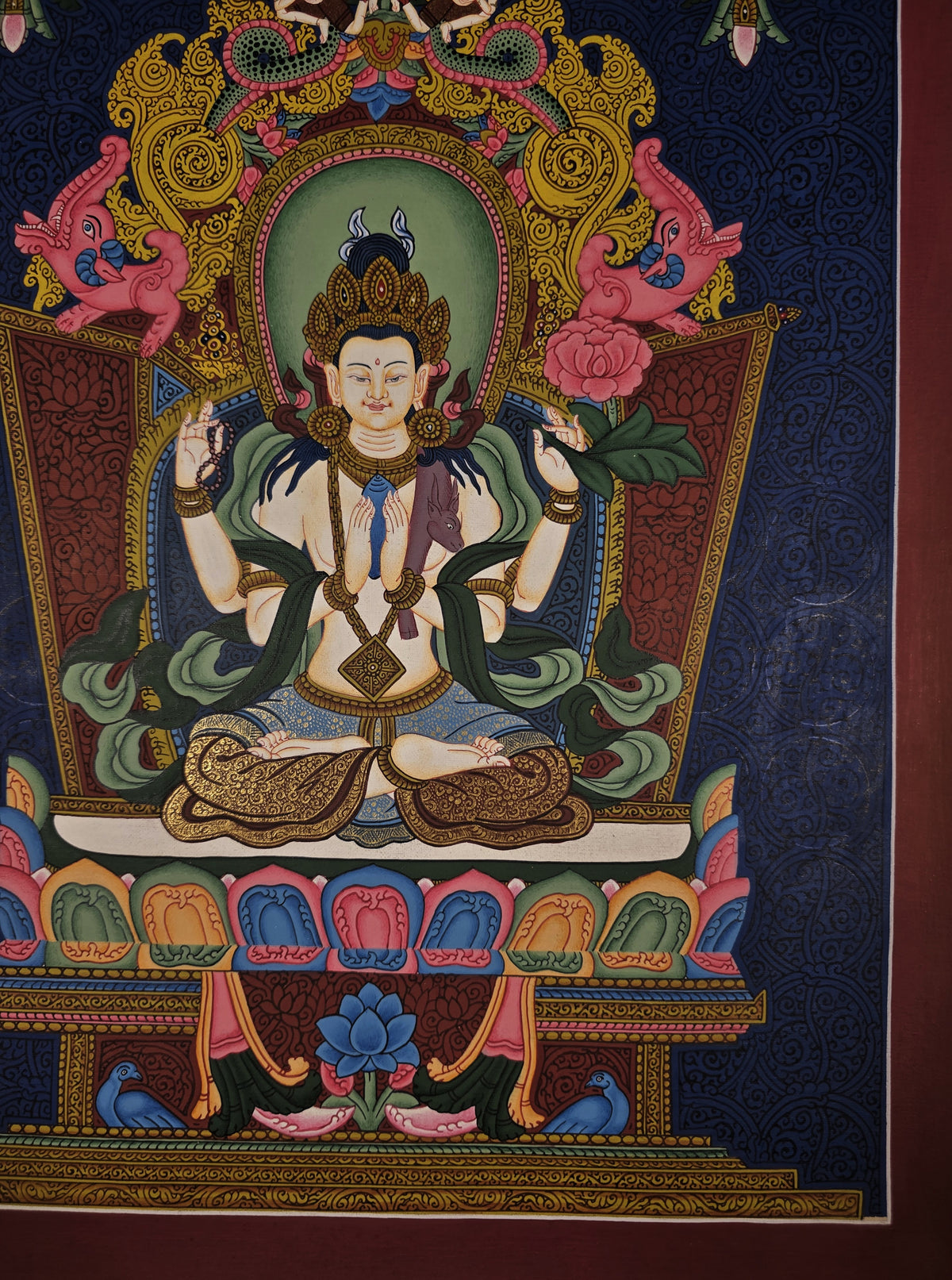 Chenrezig Thangka – Hand-Painted Tibetan Buddhist Art | Meditation & Protection Wall Decor
