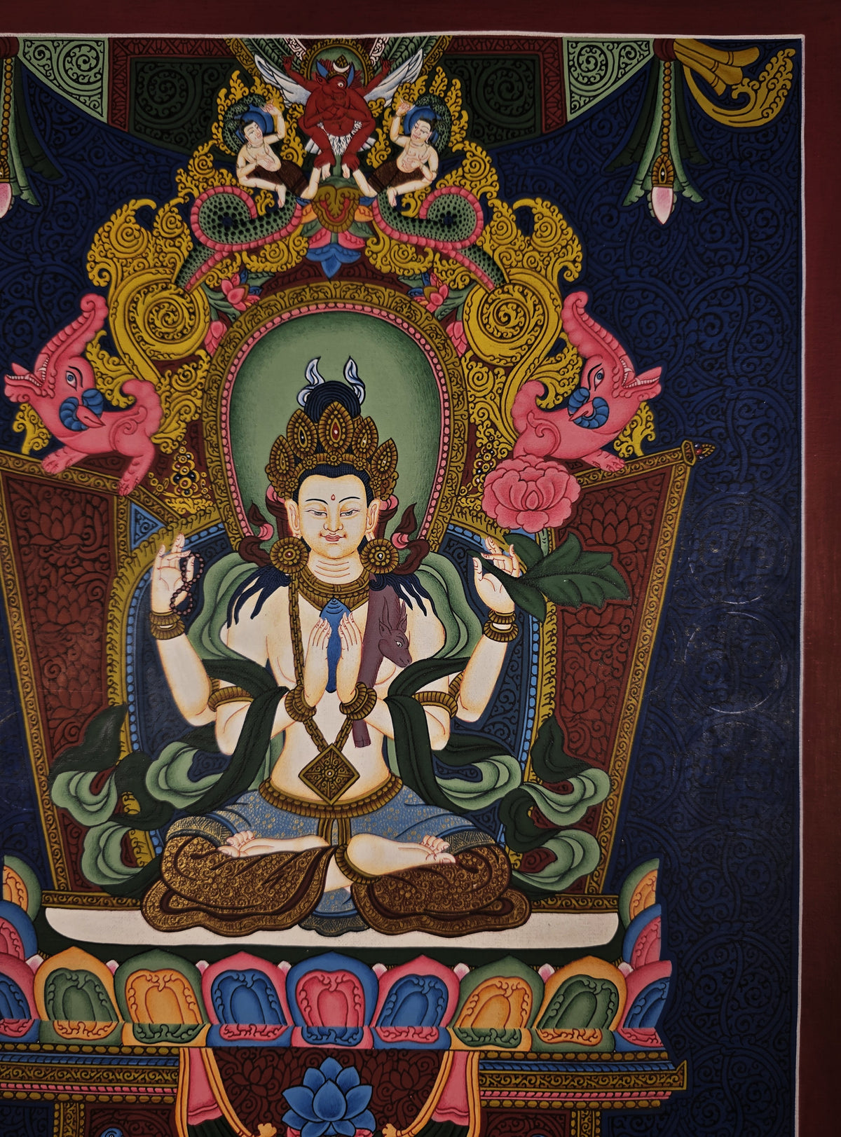 Chenrezig Thangka – Hand-Painted Tibetan Buddhist Art | Meditation & Protection Wall Decor