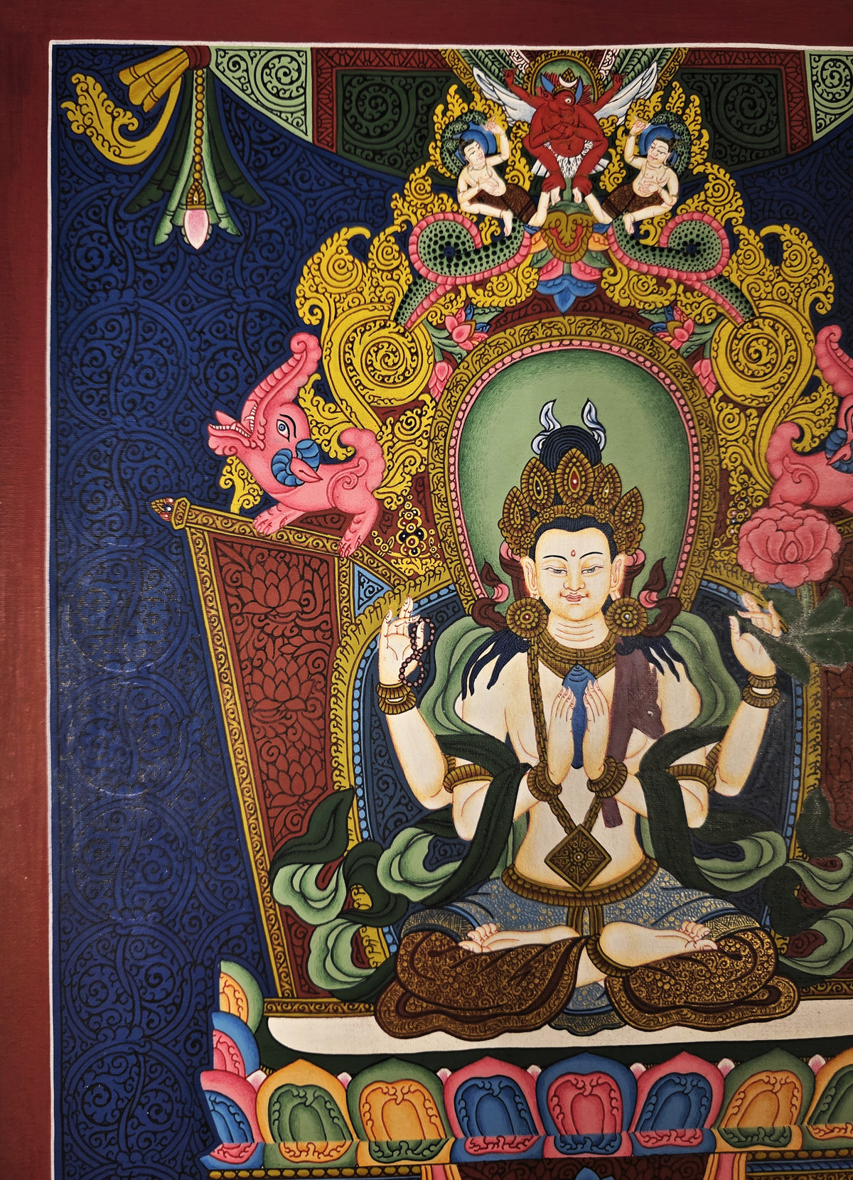 Chenrezig Thangka – Hand-Painted Tibetan Buddhist Art | Meditation & Protection Wall Decor