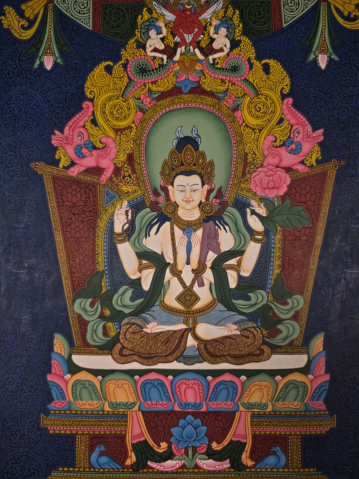 Chenrezig Thangka – Hand-Painted Tibetan Buddhist Art | Meditation & Protection Wall Decor