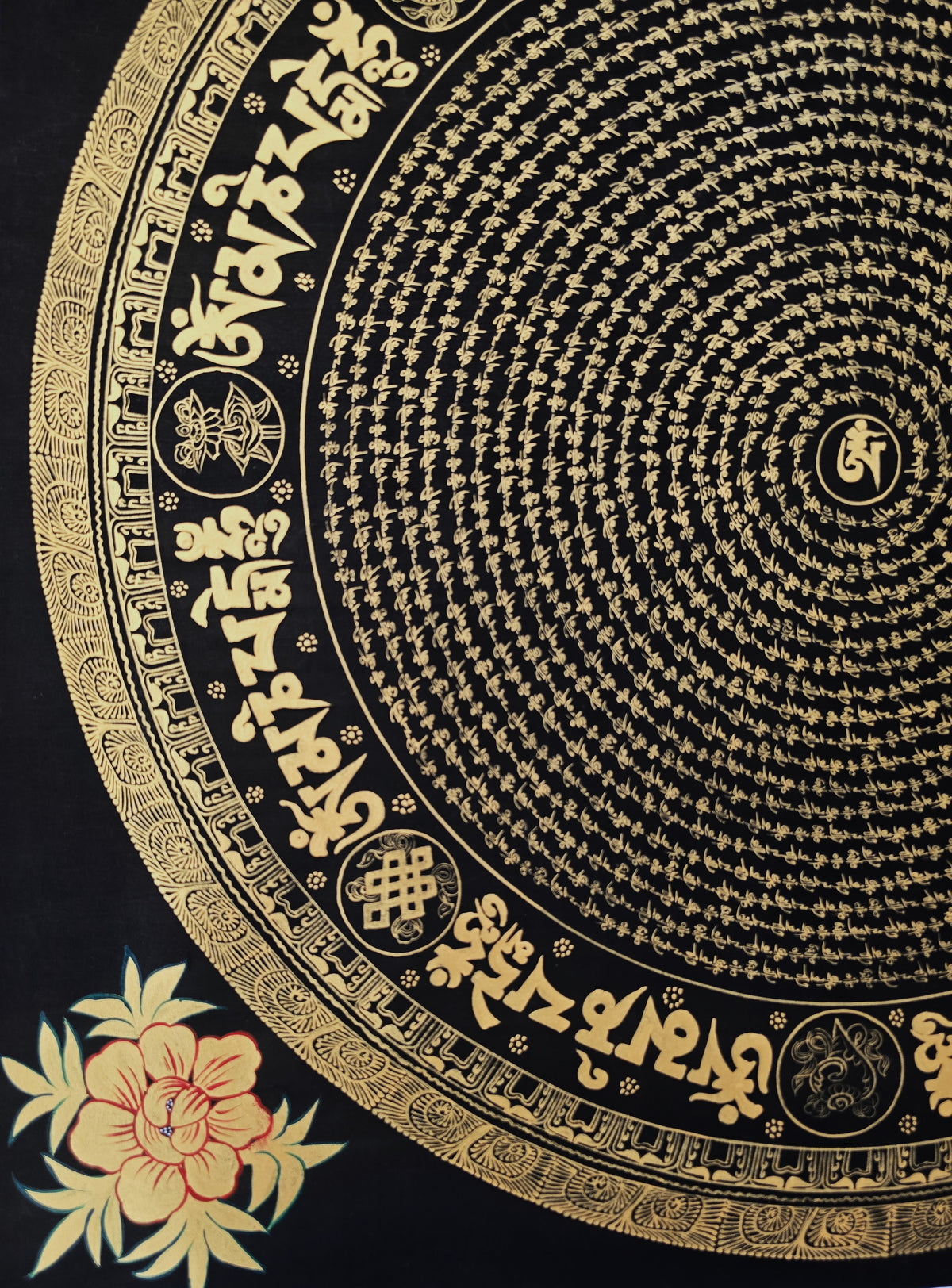 Original Large Hand-Painted Om Mani Padme Hum Mantra Mandala Thangka